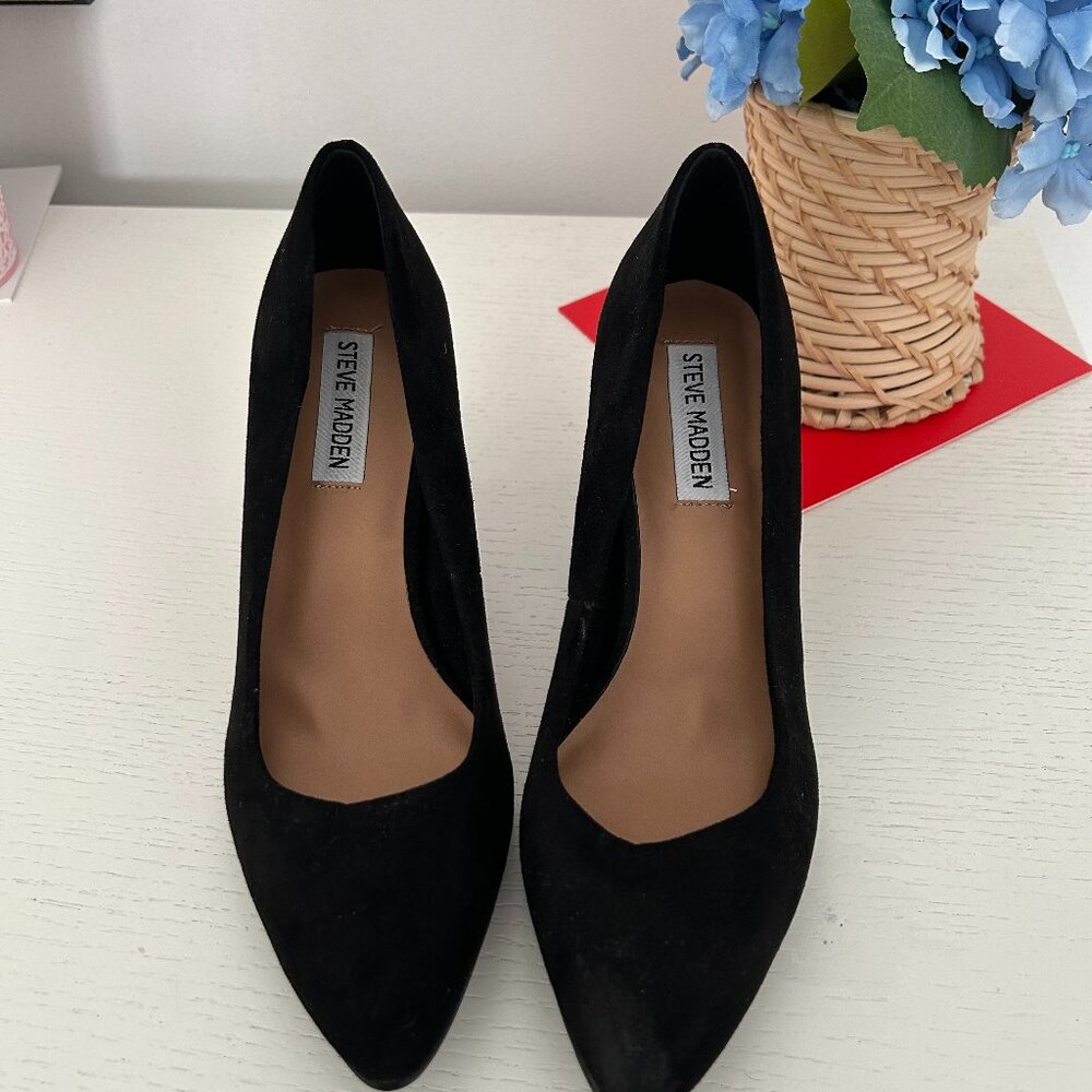 Designer black suede heels